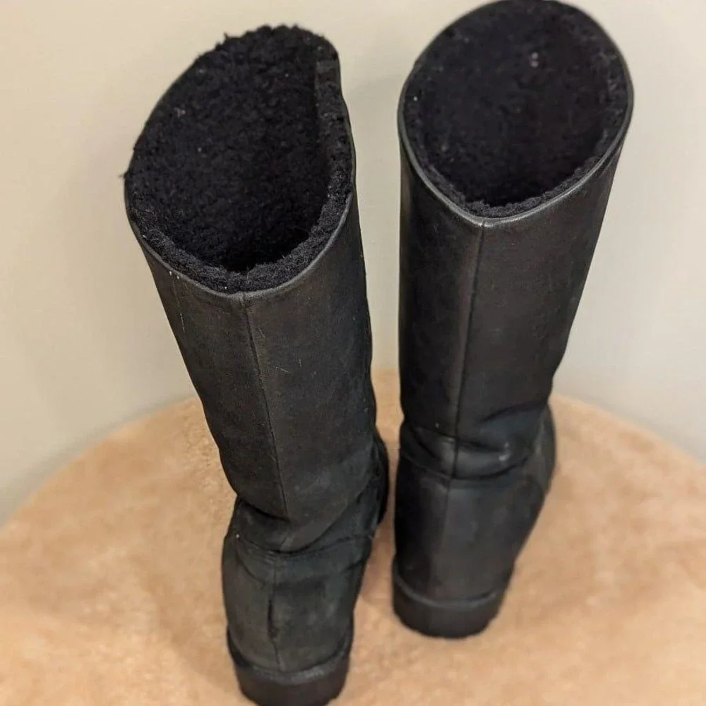 Boho Moto Black Slouch‎ Leather Tall Boots Sandra Miller Vintage Women's 8.5